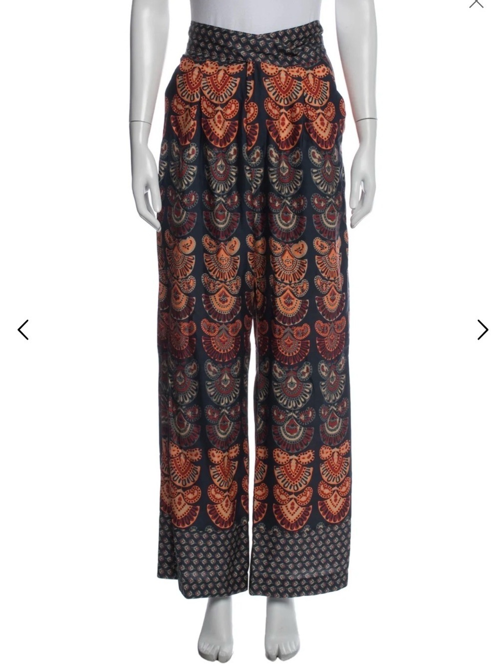Warm NY Boho Wide-Leg Printed cotton Pants - Blue & Rust - Picture 1 of 7